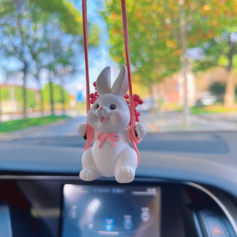 2023 Rabbit Year Super Cute Flower Picking Bunny Rearview Mirror Spring Festival Pendant Car Decoration Car Accessories Car Hanging k0ng