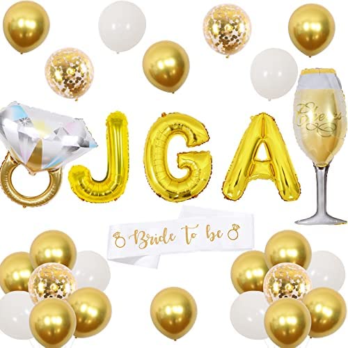 Jollybom JGA Bong Bóng Lá Nhôm Hình Vòng Nhẫn Và Chữ JGA Màu Vàng Sâm Panh Trang Trí Tiệc Độc Đáo Cho Nữ