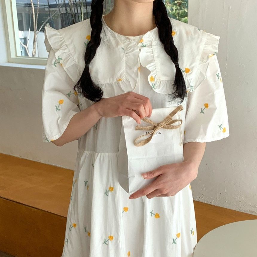 Đầm Dáng Chữ A Cổ Búp Bê Họa Tiết Hoa Nhỏ Phong Cách Nhật Bản Thời Trang Mùa Hè Hàng Mới