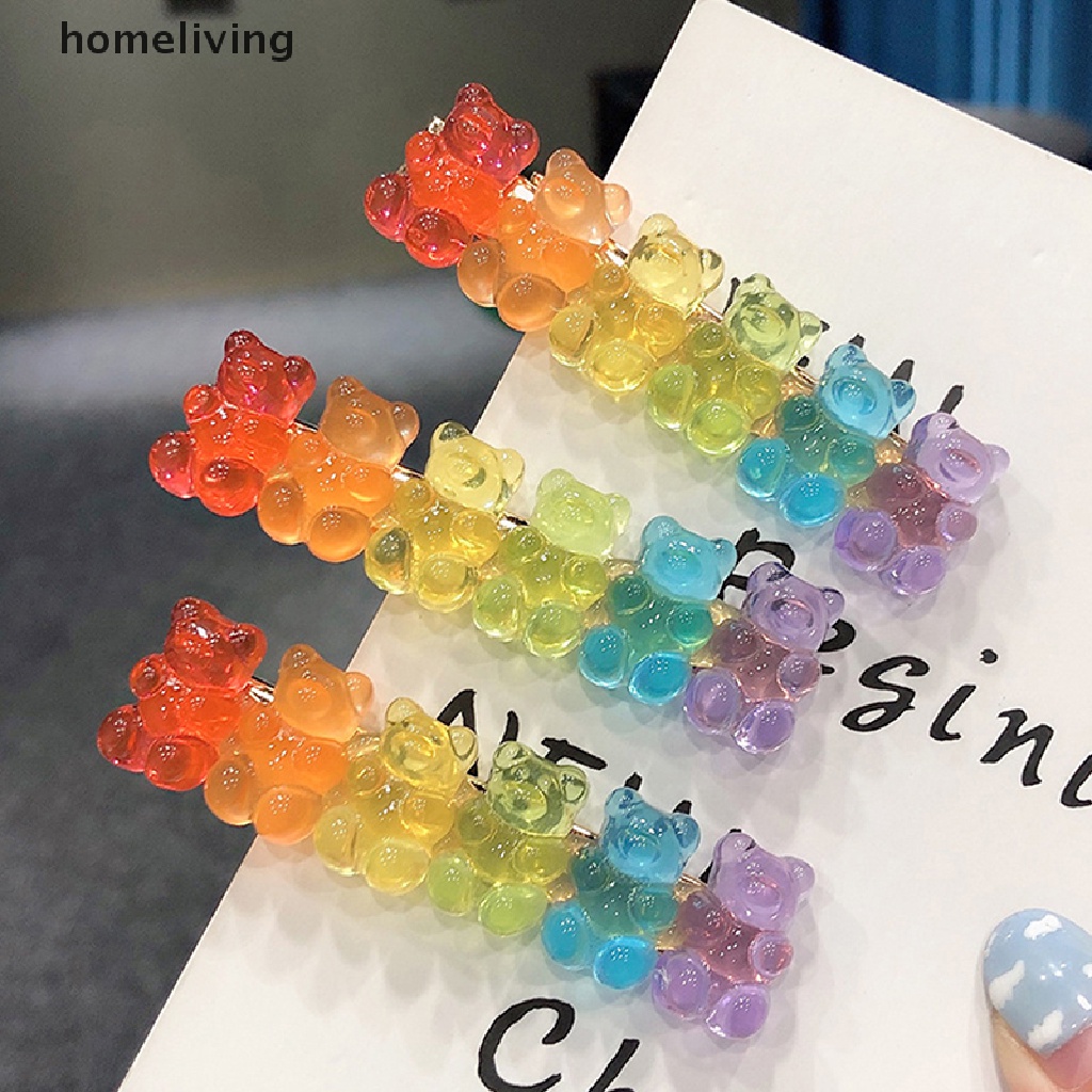 Kẹp Tóc Dạng Thạch Hình Gấu Hoạt Hình Màu Kẹo Ngọt Cho Nữ