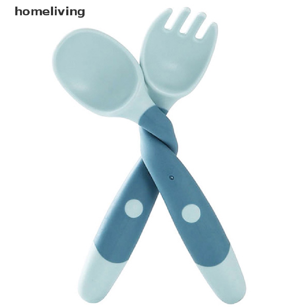 Bộ 2 Muỗng Nĩa Bằng Nhựa PP + TPE Mềm Tập Ăn Cho Bé