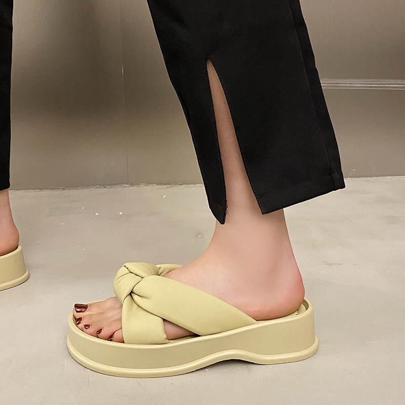 Atikota Sandal Đế Dày Hở Ngón Mũi Tròn Thoáng Khí Đính Nơ Thời Trang Cho Nữ