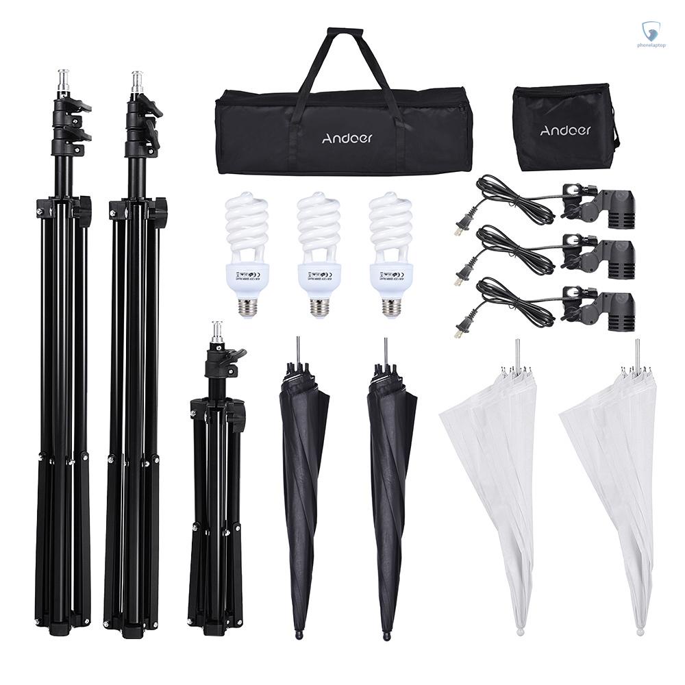 ANDOER Ô Dù Mềm Kèm Giá Đỡ 2 * 2m + Bóng Đèn 3 * 45W + 2 * 83cm + 2 * 83cm + 1 * 80cm + 3 Bóng Đèn Bộ Dụng Cụ Đa Năng Tiện Lợi Dễ Sử Dụng