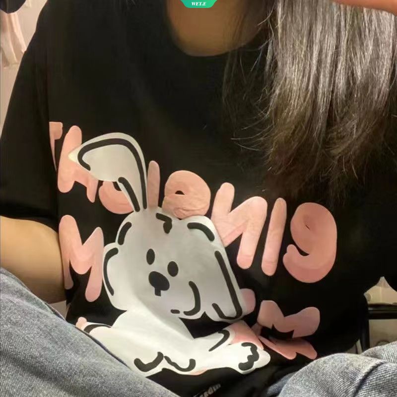 Áo Thun Tay Ngắn In Hình Thỏ Kiểu Mỹ Cổ Điển Thời Trang Mùa Hè 2023 Cho Nữ