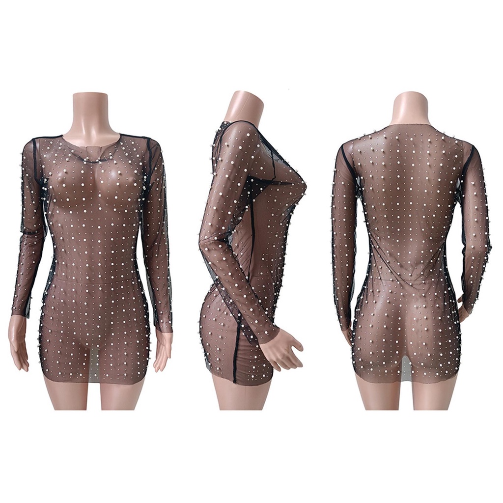Mayshow Phụ Nữ Che Phủ Váy Sexy.Đầm Mini Tay Dài Phối Lưới Mỏng Thời Trang Xinh Xắn Cho Nữ