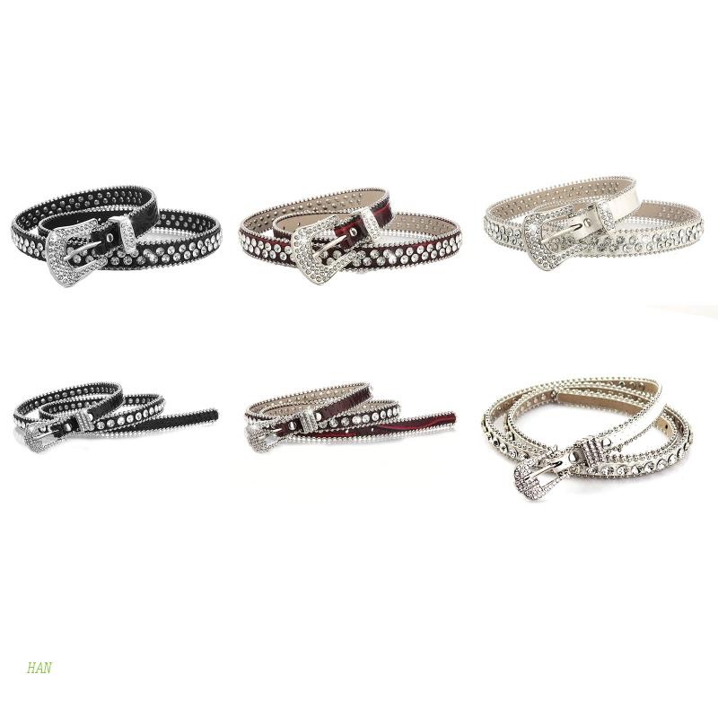 Thắt Lưng Da Lộn Đính Đá Lấp Lánh Phong Cách Phương Tây Cho Nữ