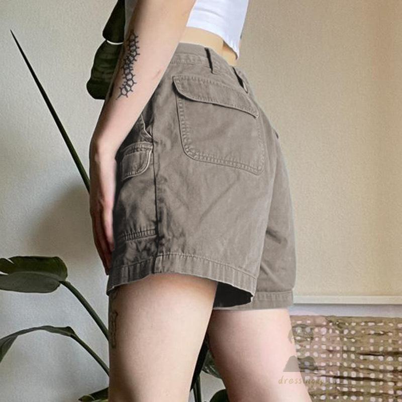 Quần Short Nữ Cài Nút Có Túi Màu Trơn Dùng Hàng Ngày