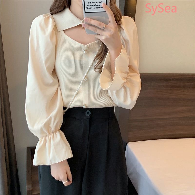 Áo Dệt Kim Tay Phồng Thời Trang Hàn Quốc Dành Cho Nữ