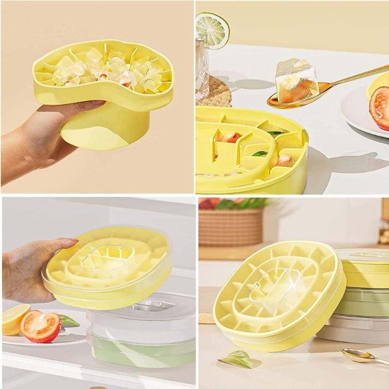 Xô Làm Đá Viên Bằng Silicone Đa Năng Có Thể Gấp Gọn Kèm Nắp Đậy Tiện Lợi