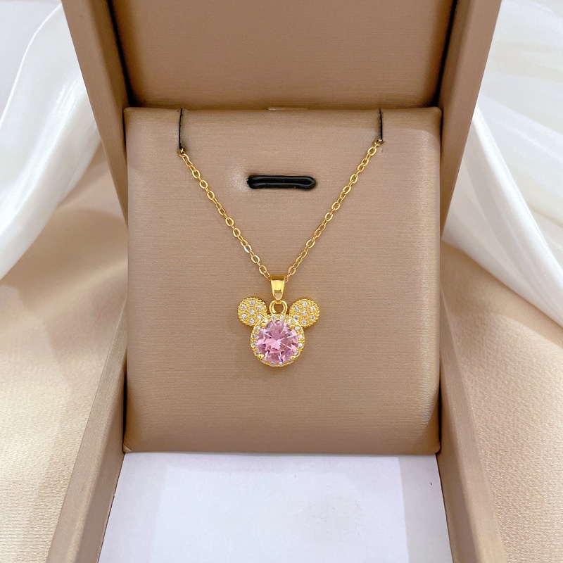 Dây Chuyền Bằng Thép Titan Dát Kim Cương Toàn Diện Hình Đầu Chuột Mickey Phong Cách Cung Điện Sang Trọng Cho Nữ