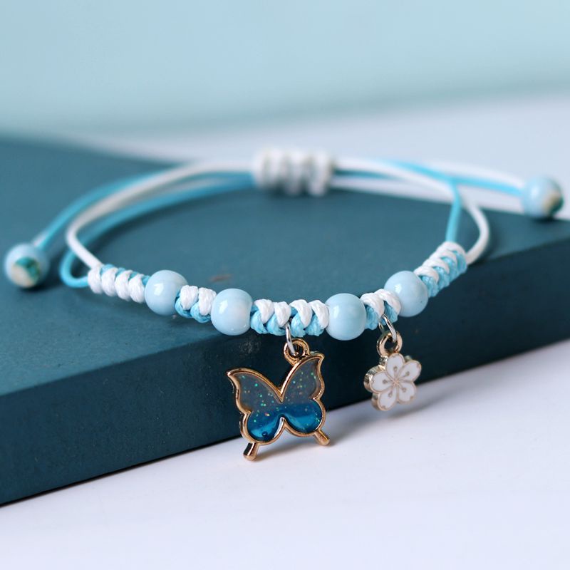 Vòng Đeo Tay Dây Bện Mặt Hình Hoa Bướm Handmade Tùy Chỉnh Thời Trang Cho Nữ