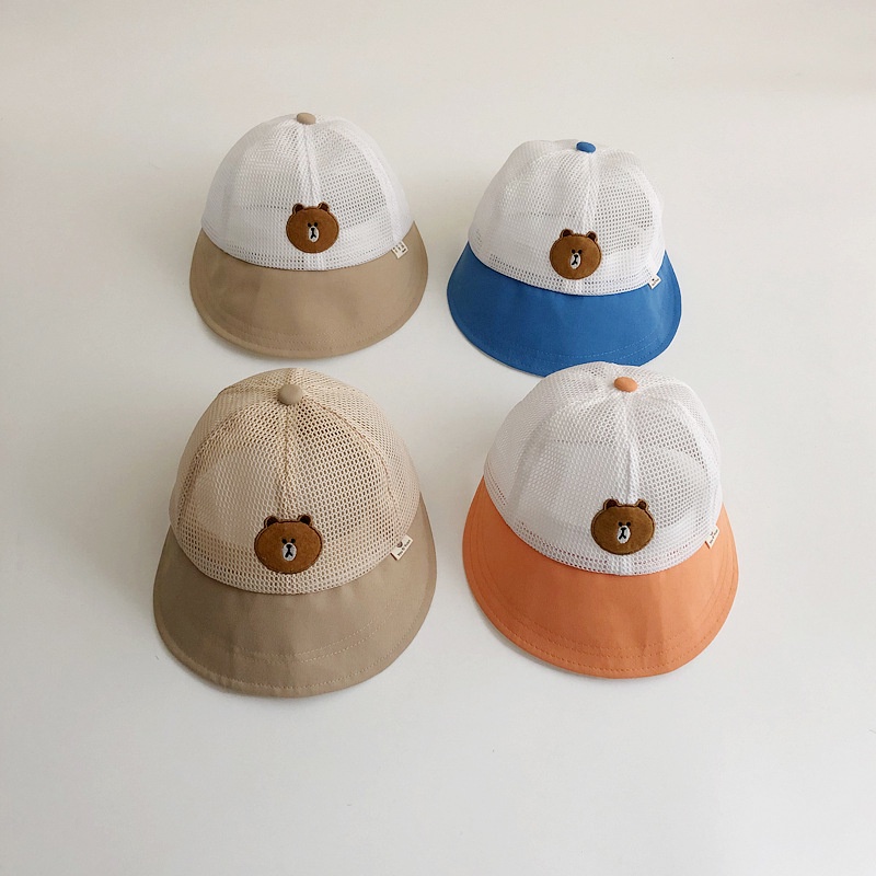 Mũ Tai Bèo Vành Rộng Phối Lưới Thoáng Khí Họa Tiết Chú Gấu Dễ Thương Thời Trang Mùa Hè Cho Bé