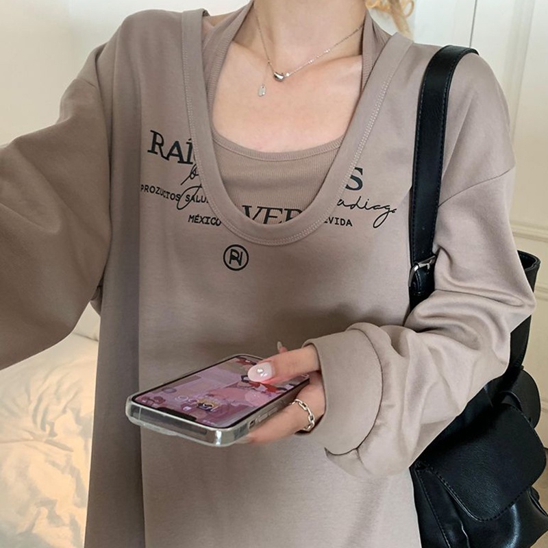 IELGY Bộ Áo Hai Dây In Chữ Phong Cách Hàn Quốc Cho Nữ