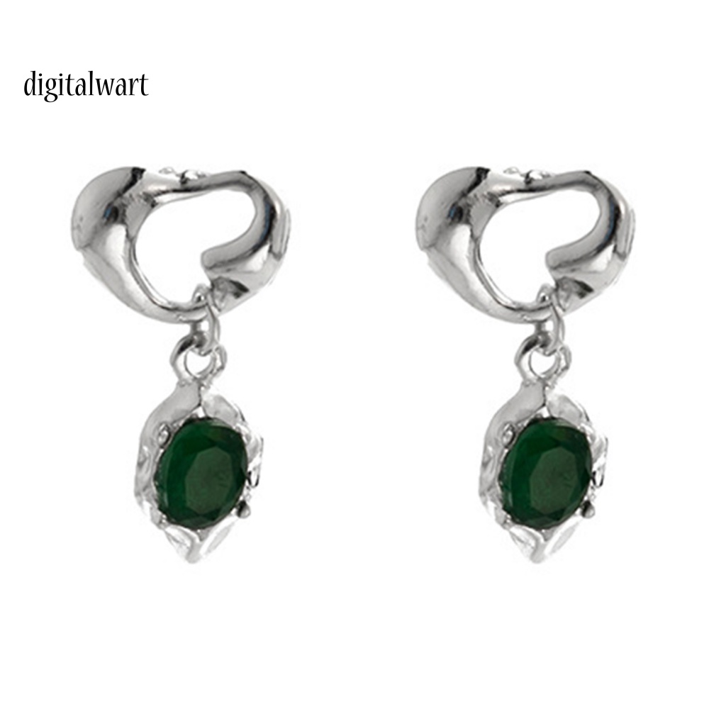 Kỹ Thuật Số| 1 Đôi Bông Tai Hình Trái Tim Đính Đá Pha Lê Xanh Lá Phong Cách Retro