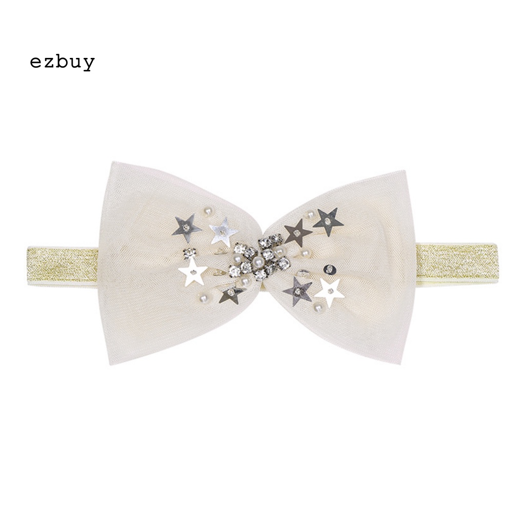 Băng Đô Nơ Lưới Đính Ngọc Trai Nhân Tạo Dễ Thương Dành Cho Bé Gái