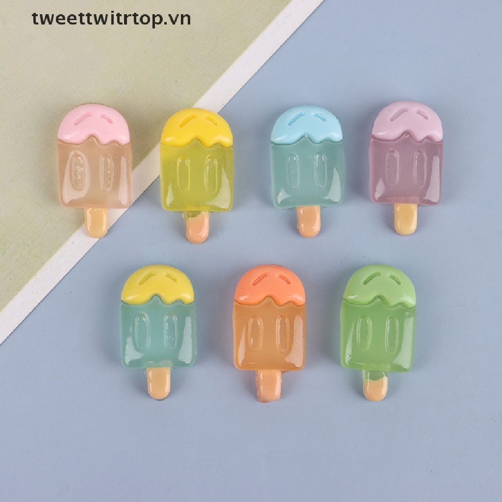 Set 2 Cây Kem Đồ Chơi Mini Bằng Nhựa Phát Quang Hình Nón Kẹo Mút Dễ Thương Trang Trí Thủ Công DIY