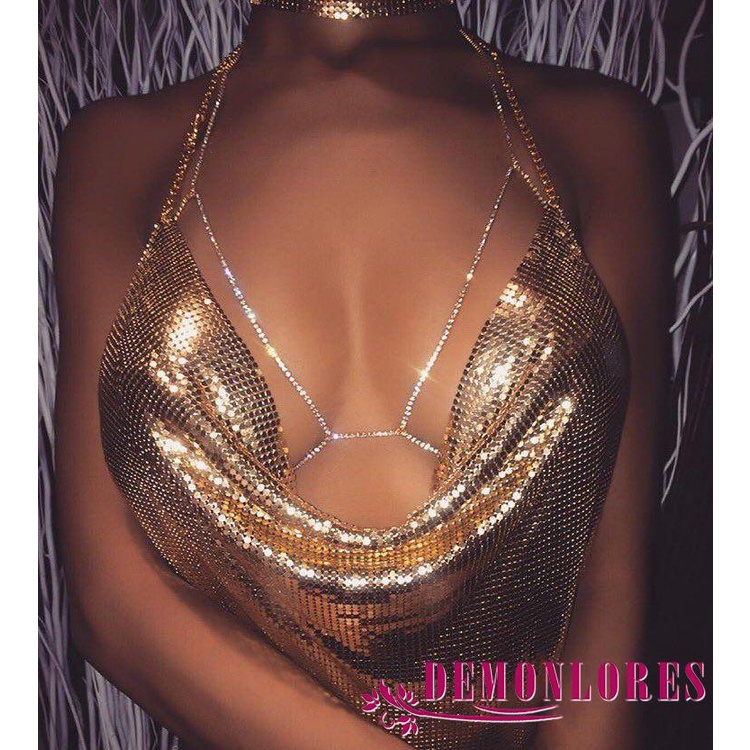 Áo Hai Dây Cổ Chữ V Màu Trơn Đính Sequin Lấp Lánh Thời Trang Quyến Rũ Cho Nữ