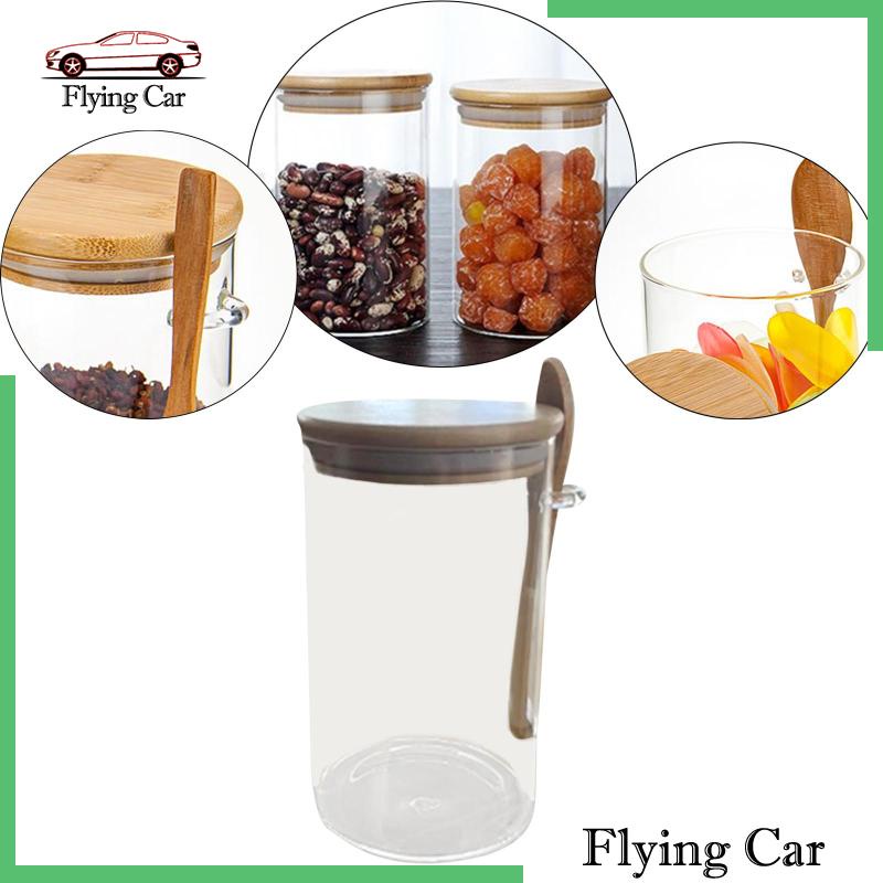 Set 2 Hũ Đựng Gia Vị Bằng Thủy Tinh Kèm Muỗng Tiện Dụng Cho Nhà Bếp