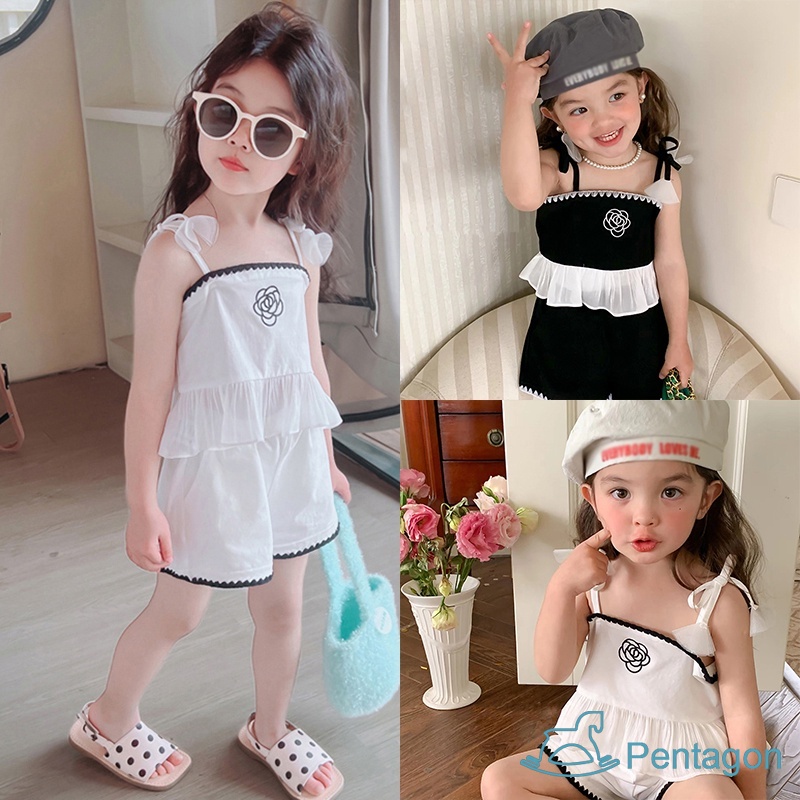 Set Đồ Mùa Hè 2 Món Gồm Áo Hai Dây + Quần Ngắn Bằng Vải Cotton Thời Trang Cho Bé Gái