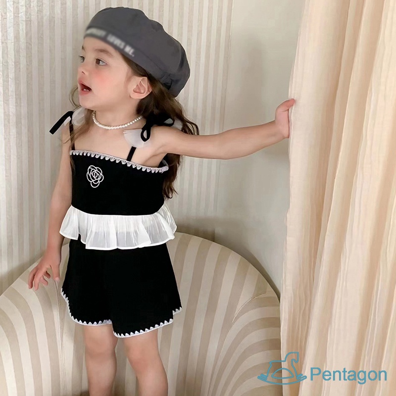 Set Đồ Mùa Hè 2 Món Gồm Áo Hai Dây + Quần Ngắn Bằng Vải Cotton Thời Trang Cho Bé Gái