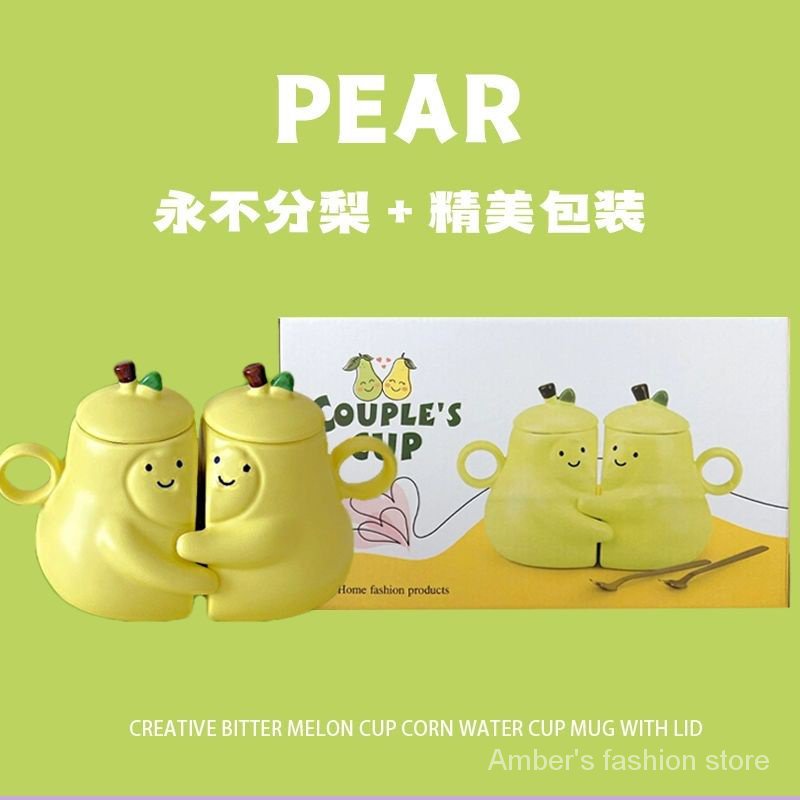 Cốc Sứ Uống Nước Hình Quả Lê Có Nhãn Dán Không Khung Làm Quà Tặng Sinh Nhật Bạn Gái