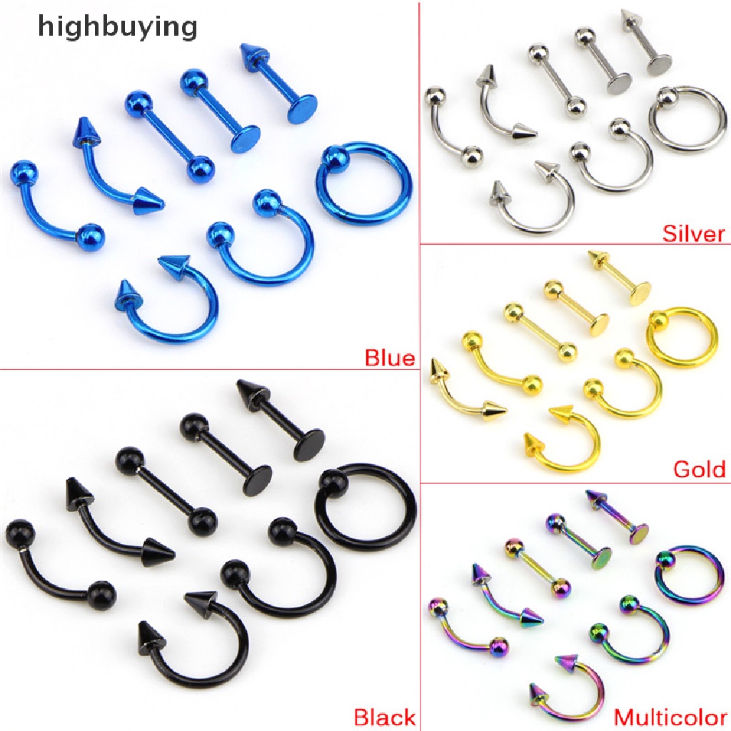 Set 8 Khuyên Đeo Mũi / Tai / Môi / Mũi 16G Bằng Thép Không Gỉ