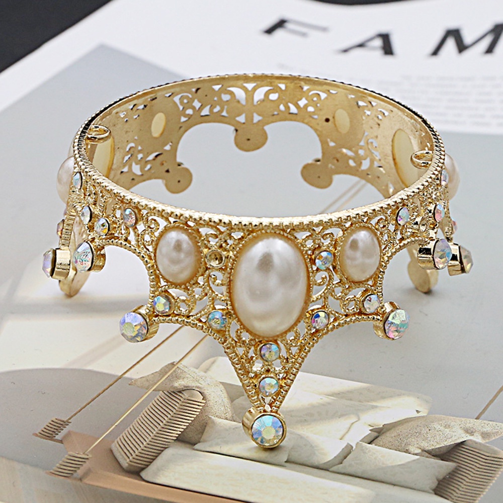 Phụ Kiện Trang Trí Bánh Kem Bằng Kim Loại Hình Vương Miện Đính Ngọc Trai