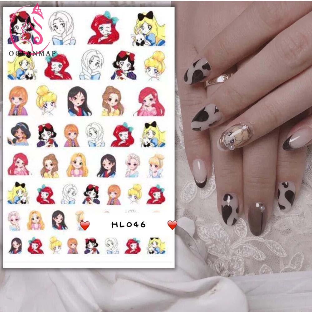 [Hàng mới về] Miếng dán trang trí móng tay 3D hình công chúa hoạt họa đáng yêu cho nữ