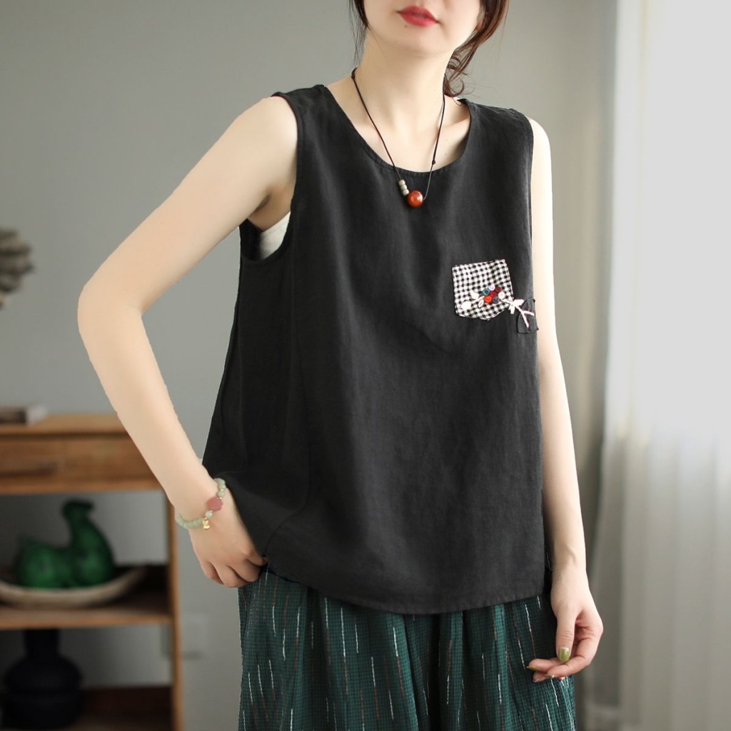 Áo cotton Lanh Hai Dây Dáng Rộng Màu Trơn Thời Trang Mùa Hè Hàng Mới 2023