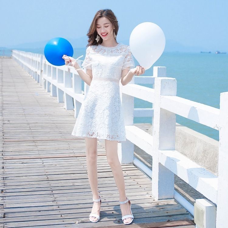 Đầm Ren Xanh Dương Dáng Chữ a Lưng Cao Ôm Dáng Phong Cách Thời Trang Mới 2023 Dành Cho Nữ