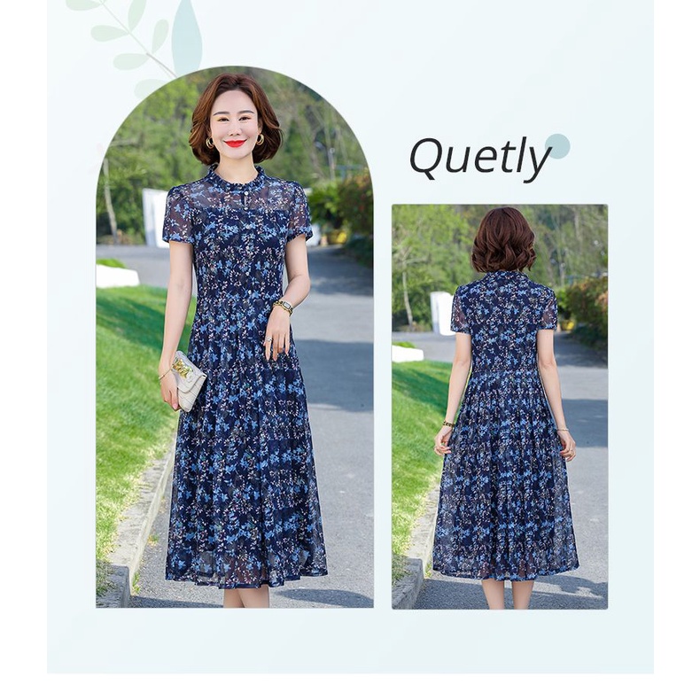 Đầm Voan Hoa Dáng Ôm Dài Qua Gối Phong Cách Pháp Cổ Điển Thời Trang Mùa Hè Hàng Mới 2023