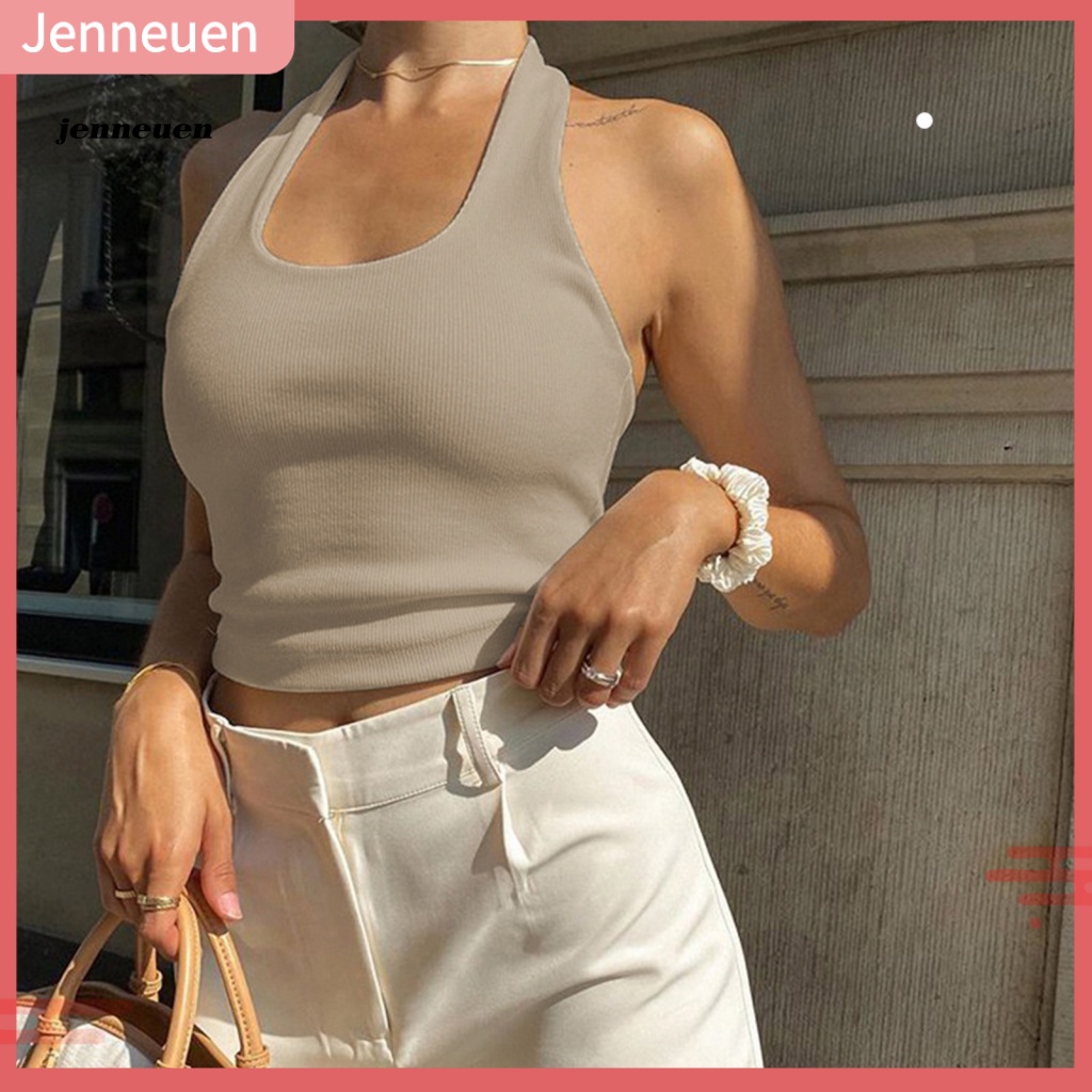 Áo Tank Top Không Tay Cổ Thuyền Hở Lưng Ôm Dáng Thiết Kế Cắt Hở Lưng Thoáng Khí Gợi Cảm Cho Nữ