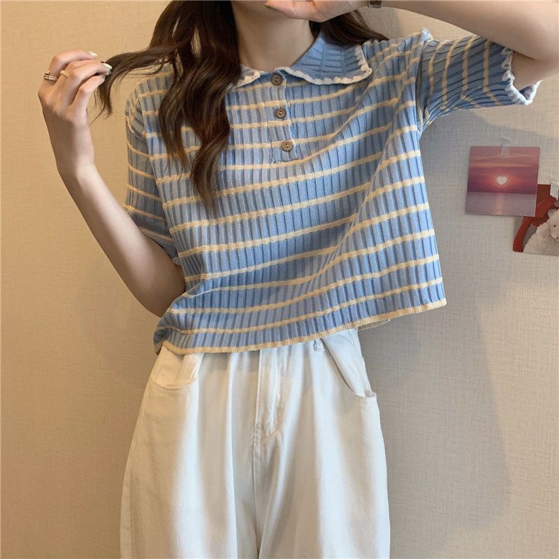 Áo polo Dệt Kim Tay Ngắn Màu Sắc Ngọt Ngào Thời Trang Mùa Hè 2023