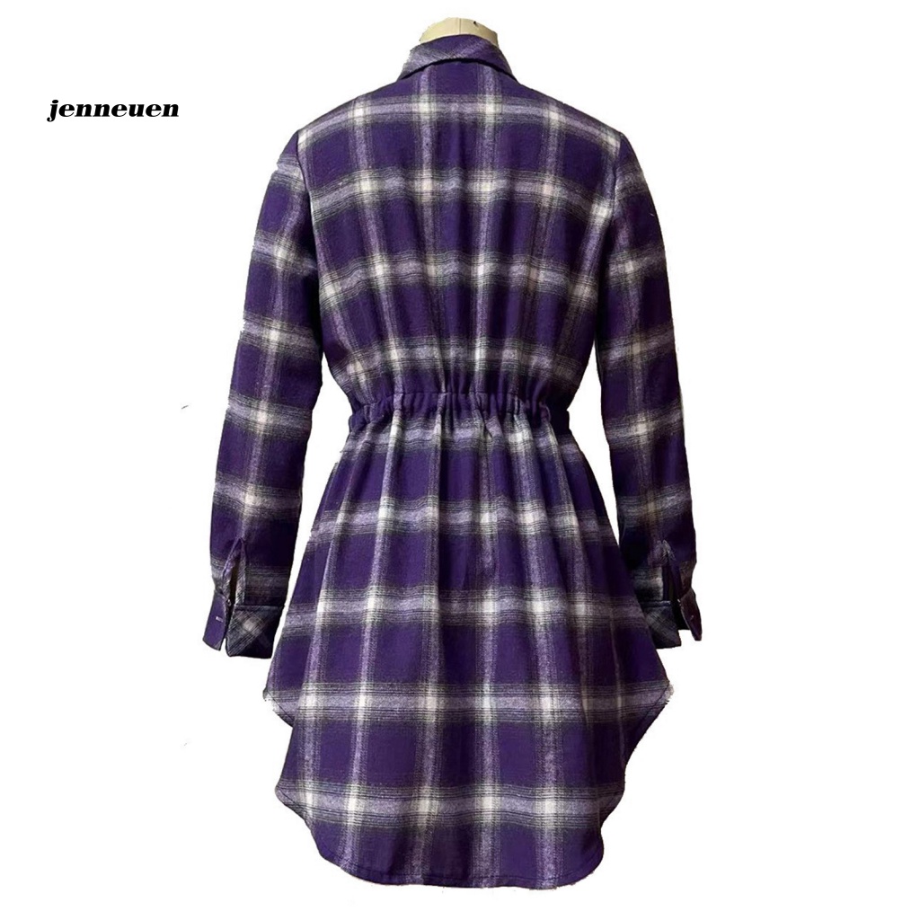 Áo Sơ Mi Cổ Bẻ Kẻ Sọc Caro Phối Khóa Kéo Dài Trung Bình Thời Trang Thu Đông Cho Nữ