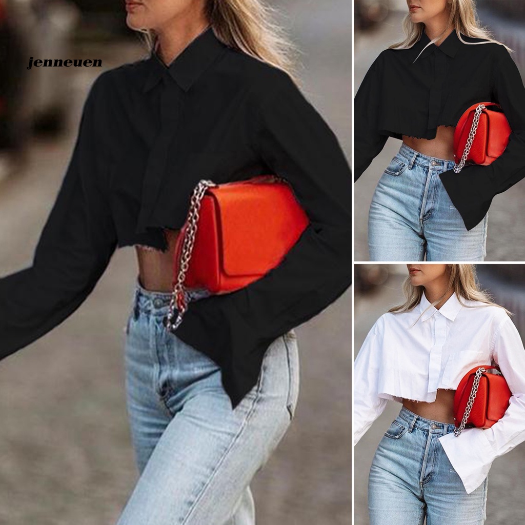 Áo Sơ Mi Ngắn Cổ Bẻ Viền Độc Đáo Thoáng Khí Thời Trang Đường Phố Cho Nữ