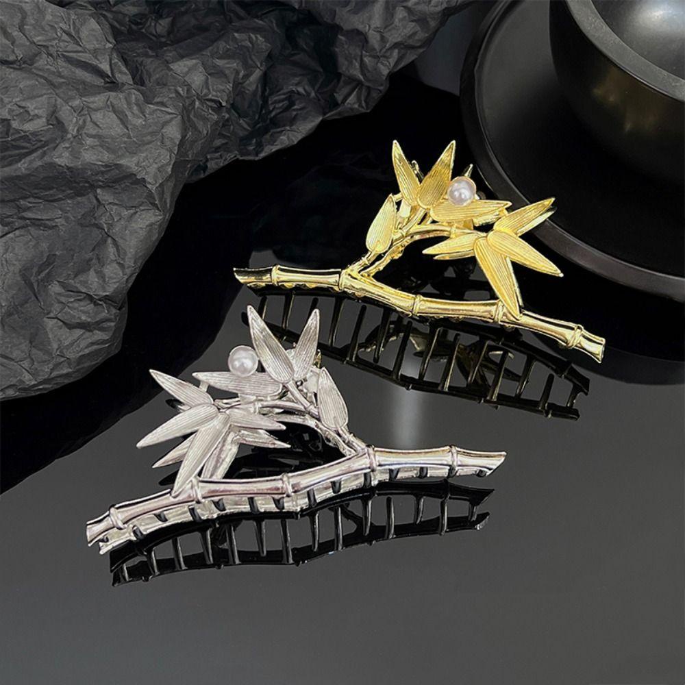 Kẹp Tóc Càng Cua Bằng Hợp Kim Họa Tiết Lá Cây Lấp Lánh Kiểu Vintage Trung Hoa WMES15H