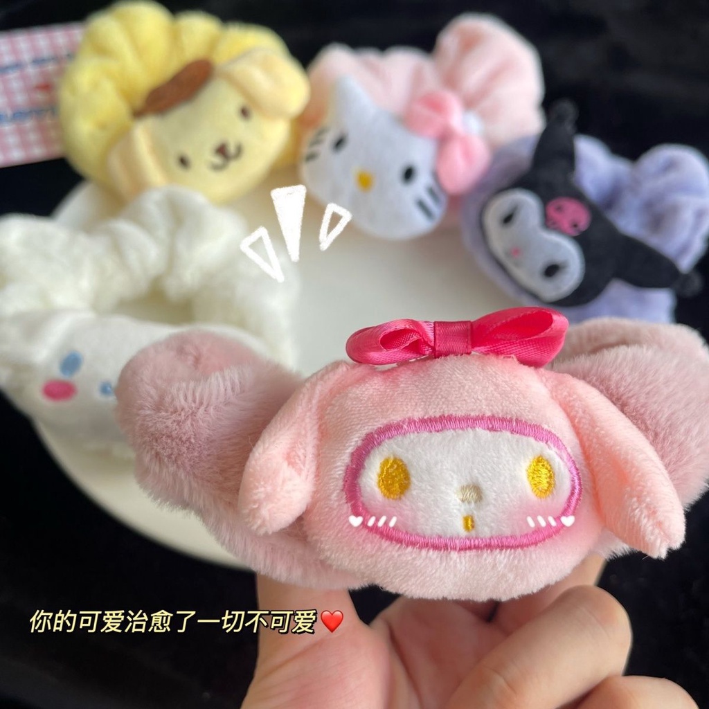 SANRIO Dây Buộc Tóc Cao Su Bọc Vải Lông Hình Cinnamoroll My Melody Kuromi Dễ Thương