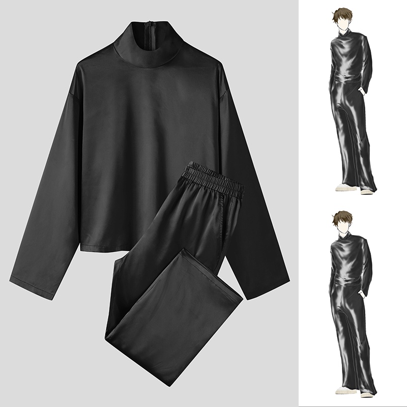 Bộ đồ hai mảnh INCERUN vải satin lười thời trang cho nam