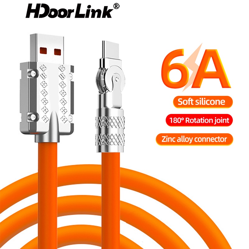 Cáp HdoorLink 180 Độ° Dây Cáp Sạc Nhanh Type-C 120W 6A Bằng Silicon Cho Xiaomi i-Phone 1m