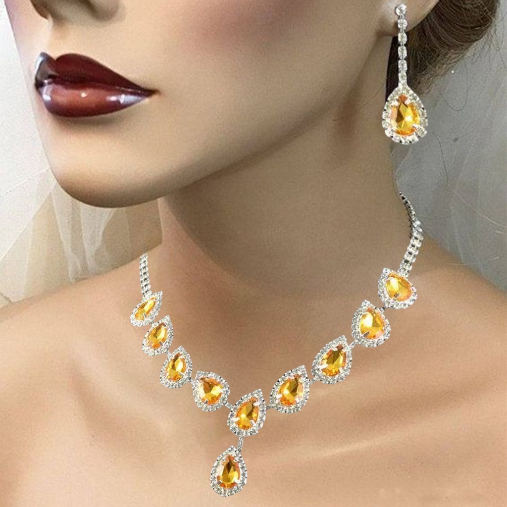 1 Bộ Vòng cổ Và Bông Tai Hình Giọt Nước Đính Đá Lấp Lánh
