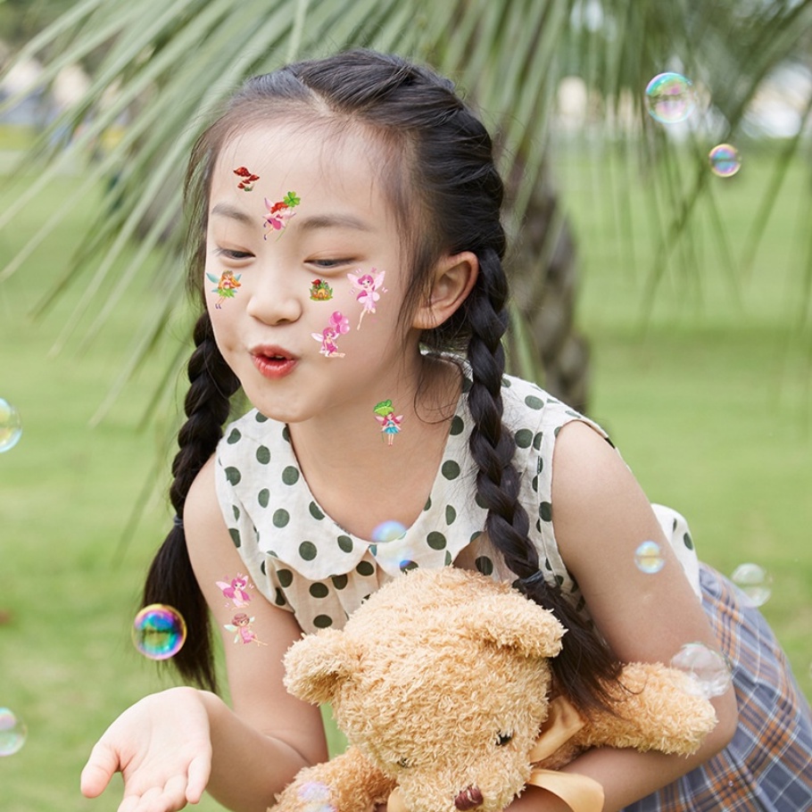 Hình Xăm Dán Tạm Thời Họa Tiết Bướm / Hoa / Lâu Đài Màu Cầu Vồng Dùng Một Lần Chất Lượng Cao