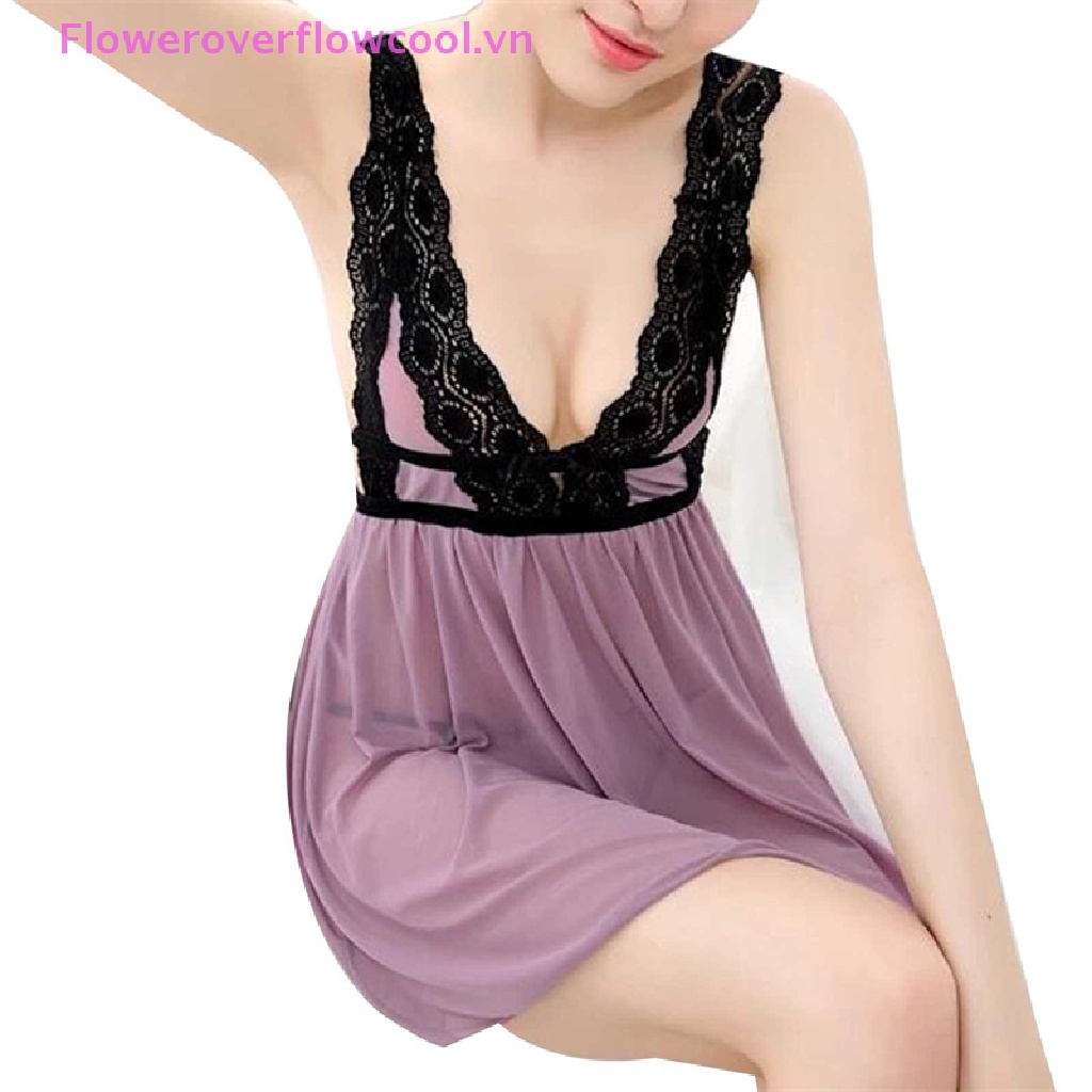 Đầm Ngủ Lụa Không Tay Cổ Chữ V Phối Ren Gợi Cảm Cho Nữ