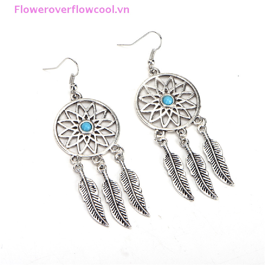 Bộ Vòng cổ + Bông Tai Hình Dreamcatcher + Lông Vũ Phong Cách Bohemian