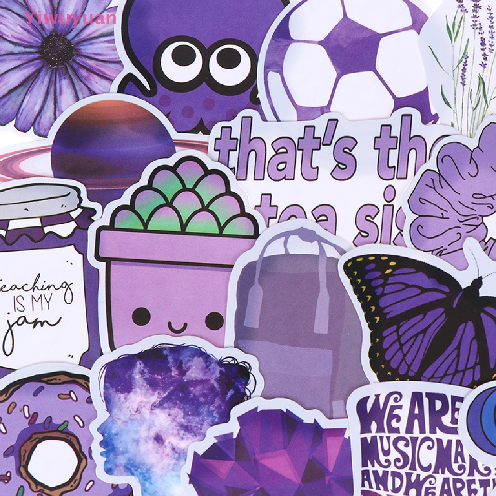 Bộ 50 Miếng Dán Màu Tím Họa Tiết Hoạt Hình Trang Trí Vali / Laptop / Xe Đạp / Xe Hơi DIY Mới