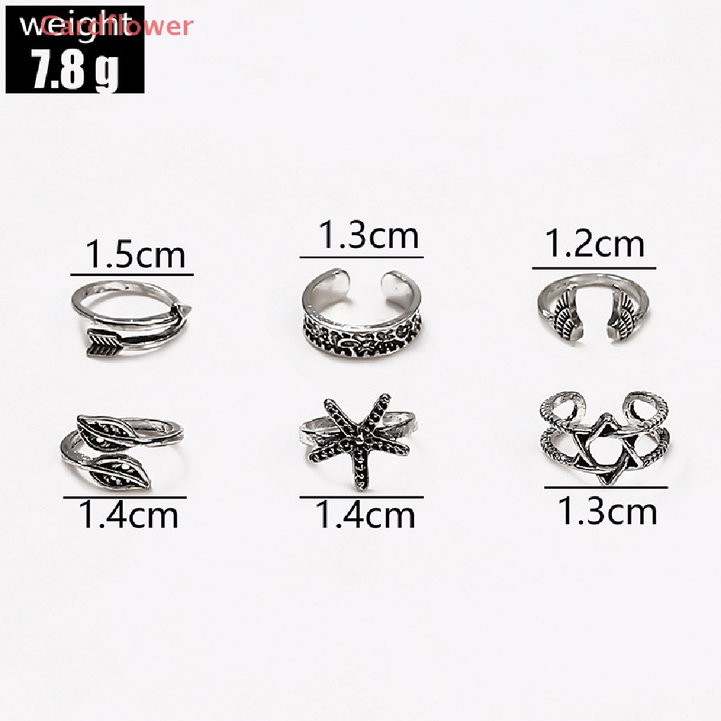 Bộ 6 Nhẫn Hợp Kim Họa Tiết Gợn Sóng Có Thể Điều Chỉnh Kích Cỡ Dành Cho Nữ