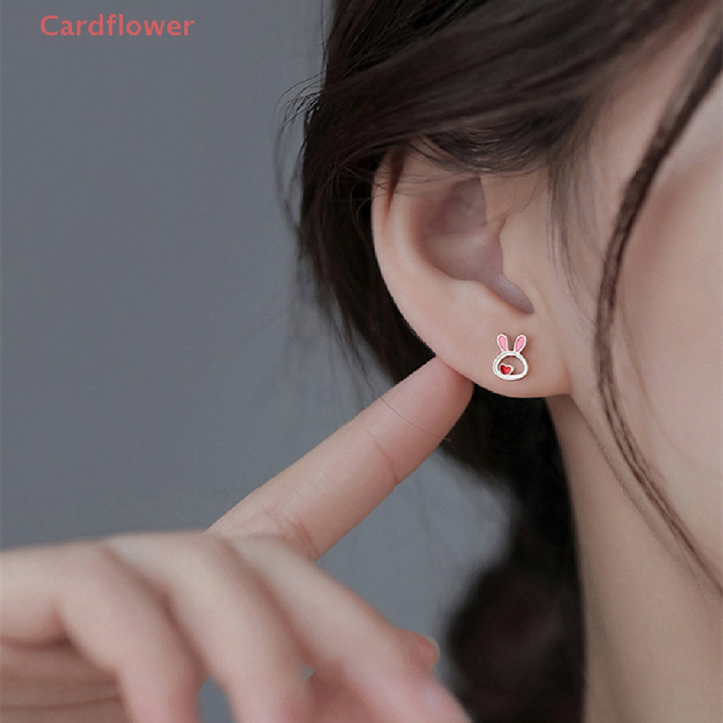 Khuyên Tai Hình Thỏ Trái Tim Màu Bạc Dễ Thương Cao Cấp Dành Cho Nữ