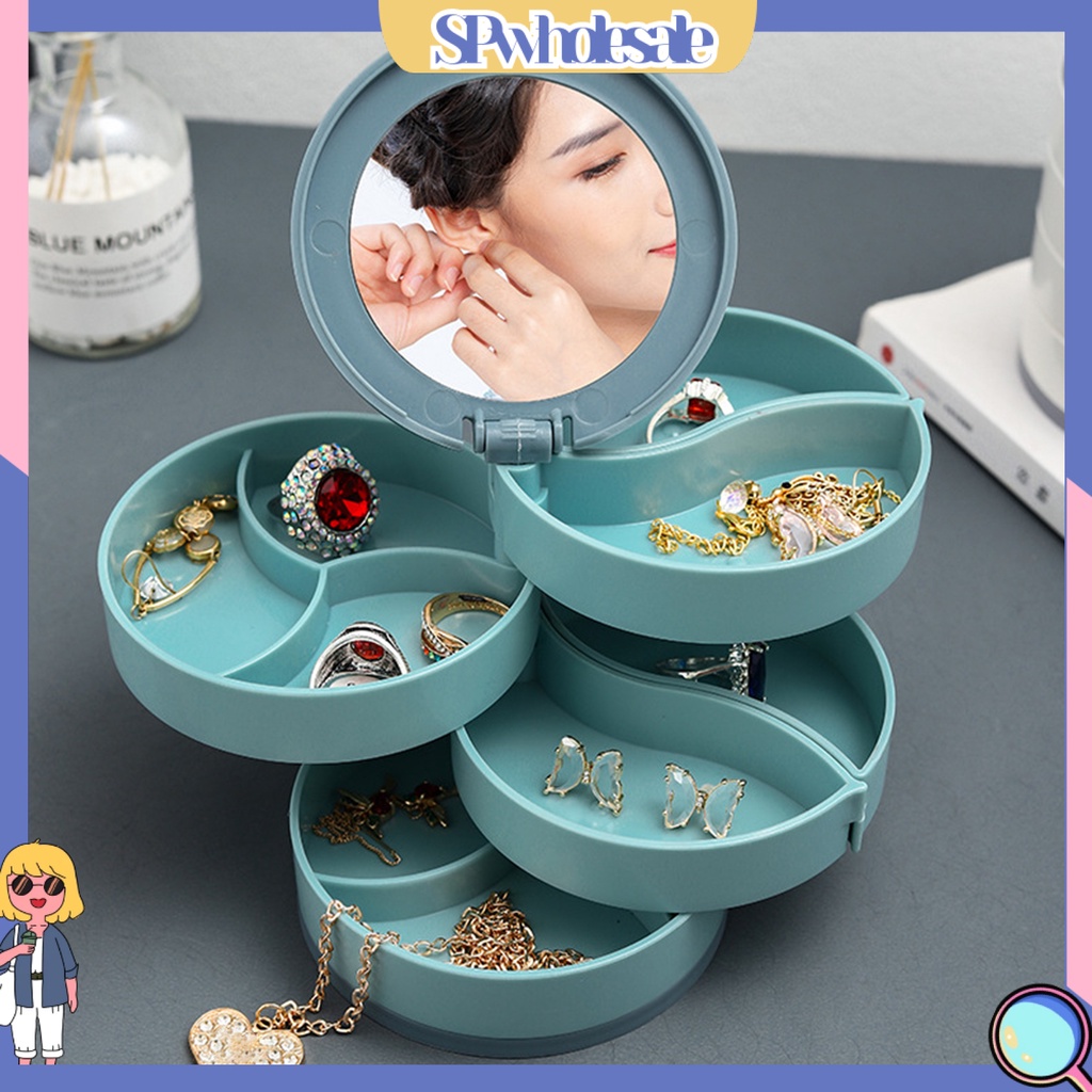 &lt;SPwholesale&gt; Hộp Trưng Bày Trang Sức Có Gương Xoay Nhiều Tầng Chống Mài Mòn Chống Bụi Sắp Xếp Gọn Gàng
