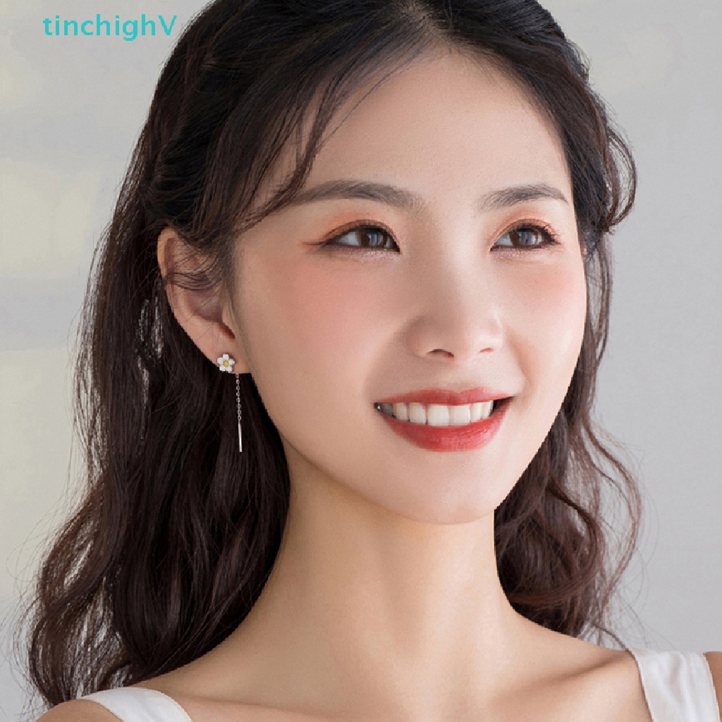 [TinchighV] Bông Tai Bạc 925 Hình Hoa Hướng Dương Dạng Dây Xích Tua Rua Cho Nữ [Mới]