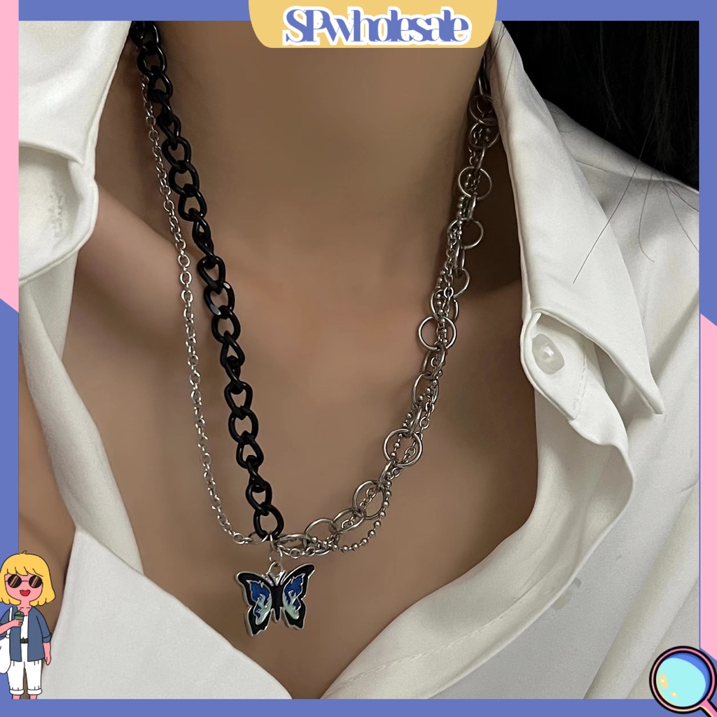 &lt;SPwholesale&gt; Vòng cổ Hai Lớp Dạng Xích Xoắn Mặt Hình Bướm Cá Tính Cho Nữ
