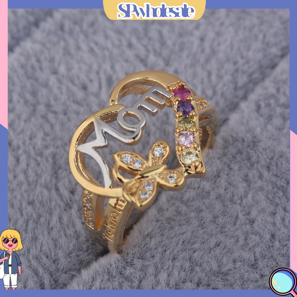 &lt;SPwholesale&gt; Nhẫn Đính Đá Hình Trái Tim / Bướm / Chữ Tiếng Anh Khoét Rỗng Đính Kim Cương Giả